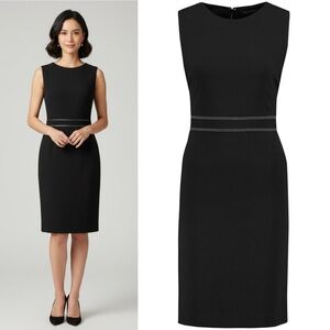 Theory Minaeon Contrast-Trim Crepe Sleeveless Sheath Dress in Black size 4
